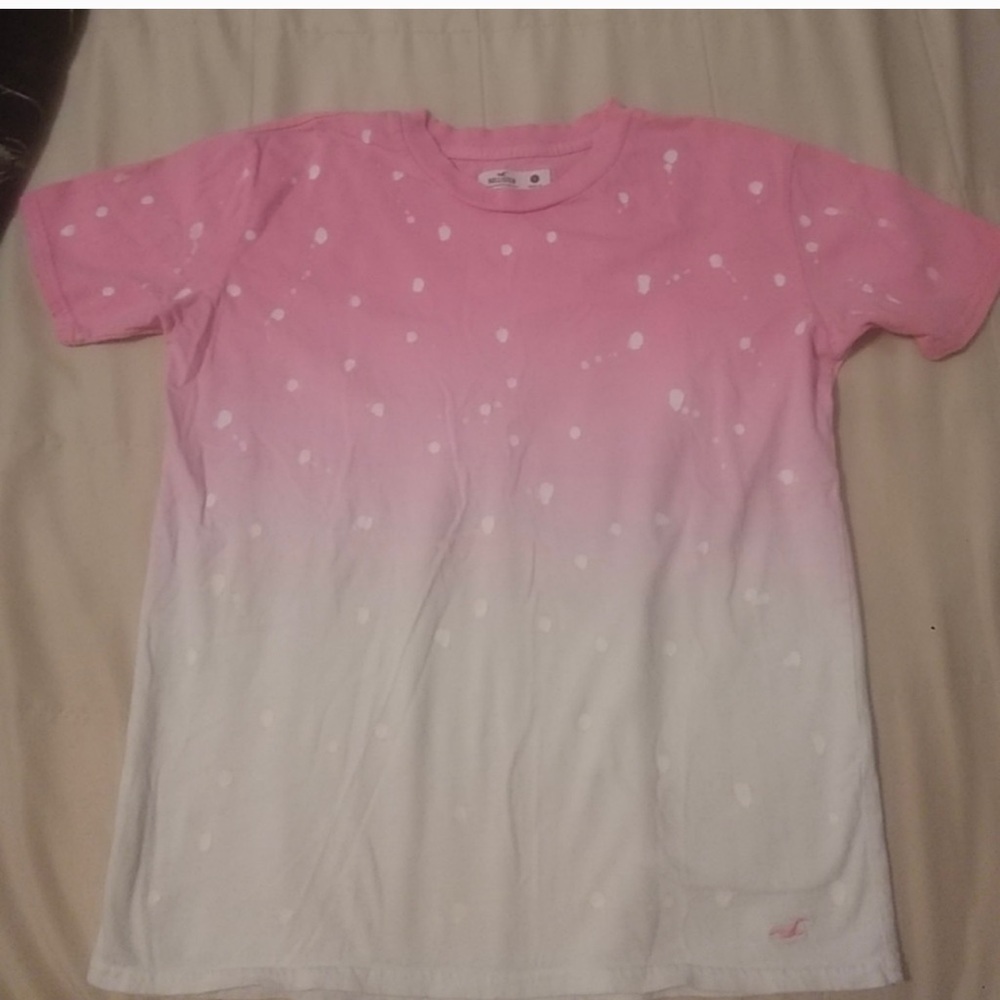Hollister t-shirt pink ombré white dots distressed